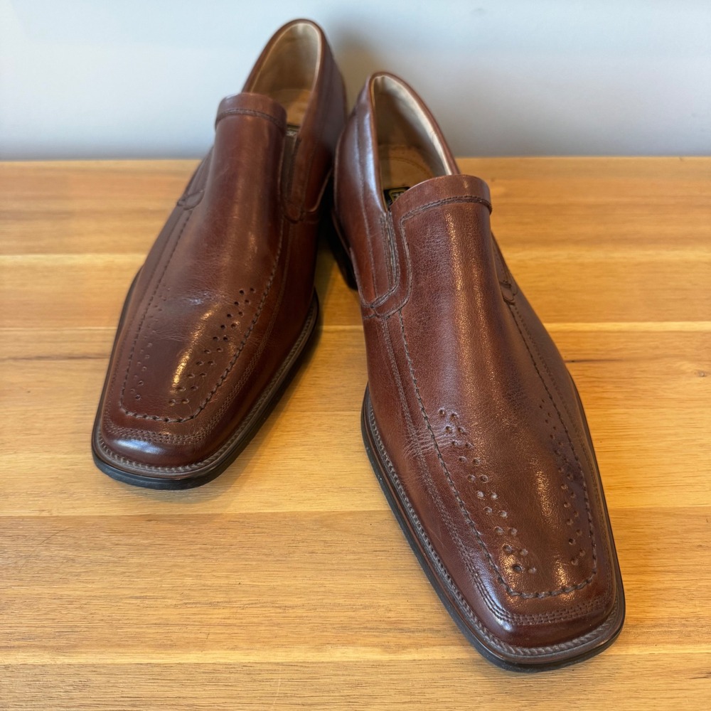 Stacy Adams Men 9.5 M Cognac Brown Leather Square Toe Loafers